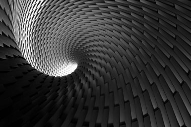 Modern tasarım için birbirine kenetlenmiş spiral geometrik tünel. 3d hazırlayıcı.