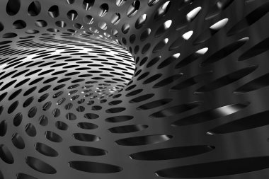 Dairesel desenleri olan fütüristik soyut geometrik yapı. 3d hazırlayıcı.