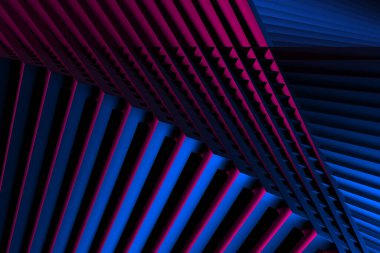 Kesişen neon mavi ve pembe şekilli canlı geometrik desen. 3d hazırlayıcı.