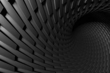 Kavisli siyah tuğlaların soyut geometrik deseni, sanatsal arkaplan için modern tasarım. 3d hazırlayıcı.