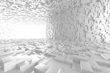 Modern mimari konsepti için ışık ve gölge içeren soyut beyaz geometrik iç mekan. 3d hazırlayıcı.