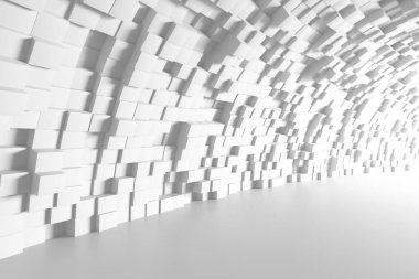 Modern iç tasarım ve mimari ilham için soyut beyaz kübik duvar deseni. 3d hazırlayıcı.