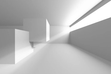 Geometrik şekilleri ve aydınlık gölgeleri olan minimalist soyut mimari. 3d hazırlayıcı.