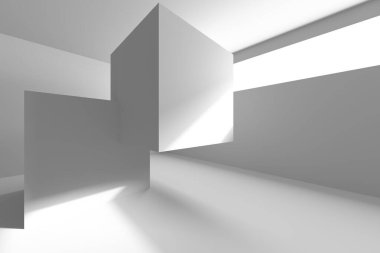 Modern tasarım kavramları için ışık ve gölge unsurlara sahip geometrik soyut mimari. 3d hazırlayıcı.
