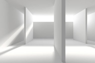 Soyut mimari tasarımı olan minimalist beyaz modern iç mimari. 3d hazırlayıcı.
