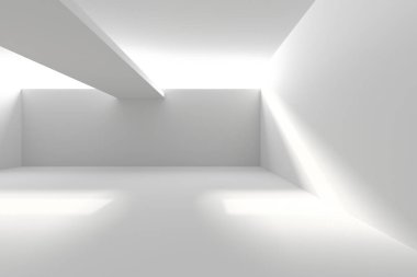 Doğal ışık ve geometrik şekilli minimalist modern iç mekan. 3d hazırlayıcı.
