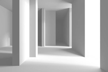 Çağdaş iç tasarım için soyut geometrik şekillere sahip modern minimalist mimari. 3d hazırlayıcı.