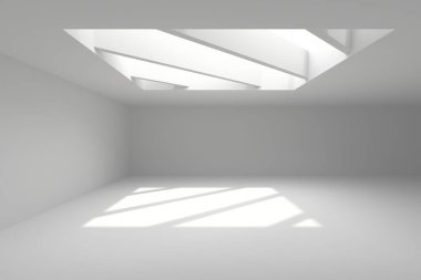 Geometrik gölgeli ve parlak tavan pencereli minimalist mimari tasarım. 3d hazırlayıcı.