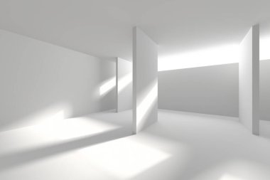 Yumuşak ışık ve gölgeli minimalist mimari alan. 3d hazırlayıcı.