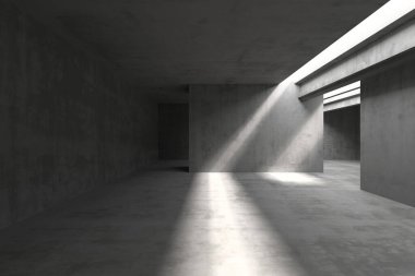Modern minimalist mimari, aydınlık ve gölgeli beton iç mekan. 3d hazırlayıcı.