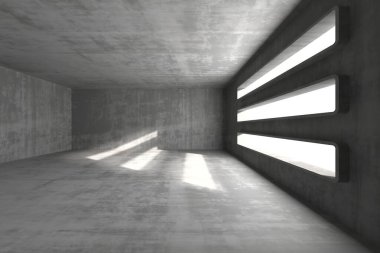 Doğal ışık ile modern minimalist beton döşeme. 3d hazırlayıcı.