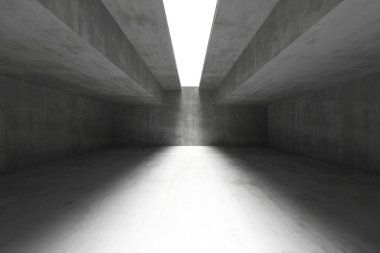 Dramatik ışık ve gölgeli modern endüstriyel beton alan. 3d hazırlayıcı..