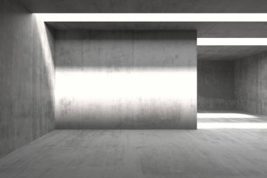 Beton dokusu ve modern mimari iç tasarımı olan minimalist açık alan. 3d hazırlayıcı..