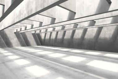 Geometrik gölgeler ve minimalist tasarım ile modern mimari iç mimari. 3d hazırlayıcı.