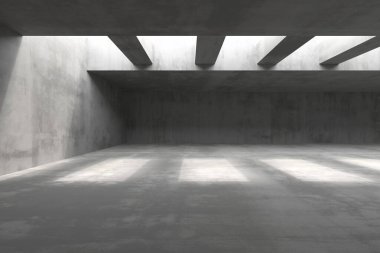 Günışığı modern iç tasarım için endüstriyel beton mimaride akıyor. 3d hazırlayıcı.