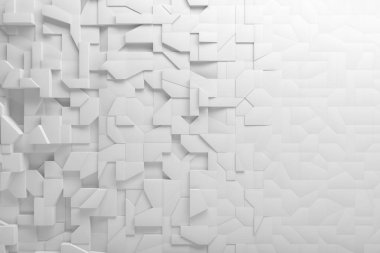 Beyaz açısal şekilli soyut geometrik desen modern tasarım kavramları için idealdir. 3d hazırlayıcı.