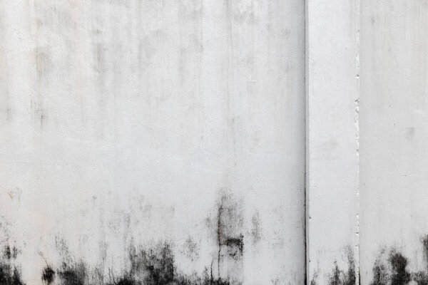 Pared Hormigón Blanco Envejecido Con Manchas Moho Negro Costura Vertical — Foto de Stock