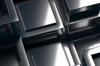 Modern arkaplan için yansıtıcı kareler tasarlayan geometrik metalik yüzey. 3d hazırlayıcı.