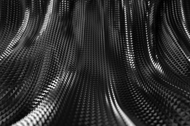 Geometrik desenli ve geleceksel çekicilikli soyut metalik dalga deseni. 3d hazırlayıcı.