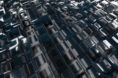 Yansıtıcı metalik küplerle soyut geometrik desen. 3d hazırlayıcı.