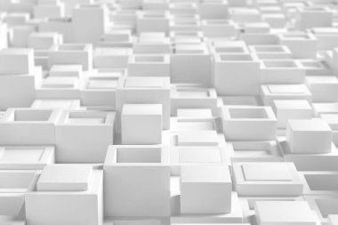 Modern tasarım için beyaz küp ve kutulardan oluşan soyut geometrik desen. 3d hazırlayıcı..