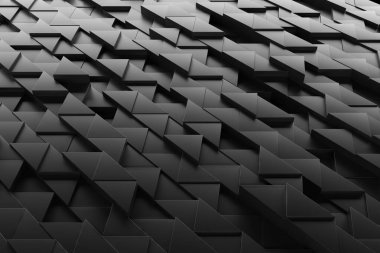 Siyah üçgen şekilli soyut geometrik desen. 3d hazırlayıcı..
