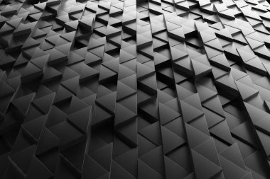 Siyah üçgen şekilli geometrik soyut desen. 3d hazırlayıcı.