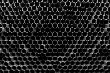 Geometric hexagonal honeycomb pattern in black and white for modern design. 3d render.. clipart