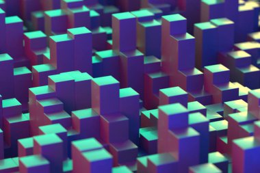 Soyut geometrik küp manzarası canlı renklerde. 3d hazırlayıcı.