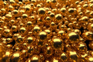 Parlak altın küreler modern dekor için soyut desenler halinde bir araya toplanmış. 3d hazırlayıcı.