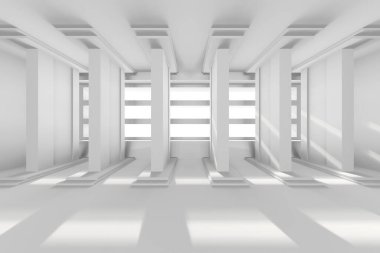 Geometrik desenleri ve aydınlık gölgeleri olan minimalist soyut mimari. 3d hazırlayıcı.