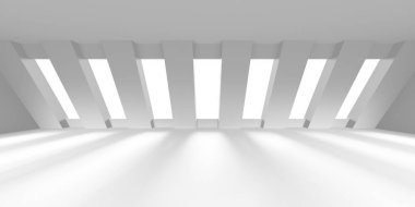 Geometrik ışık demetleriyle modern soyut iç mekan. 3d hazırlayıcı.