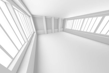 Minimalist, açık pencereli modern mimari. 3d hazırlayıcı.