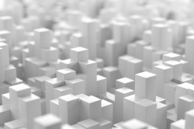 Beyaz geometrik gökdelen blokları olan gelecekçi soyut şehir silueti. 3d hazırlayıcı.