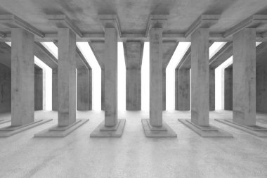 Simetrik beton sütunlar içeren soyut mimari tasarım konsepti. 3d hazırlayıcı.