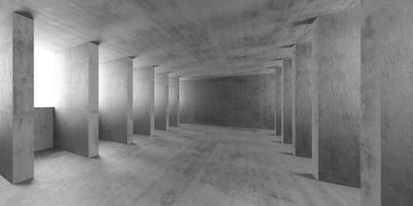 Geometrik sütunlarla minimalist beton kaplama. 3d hazırlayıcı.
