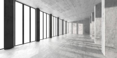 Güneş ışığı ve gölgeli minimalist modern mimari. 3d hazırlayıcı.
