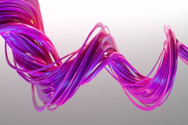 Canlı pembe ve mor kurdelelerin dinamik soyut dalgası dijital sanat ve yaratıcı tasarım projeleri için mükemmel. 3d hazırlayıcı..