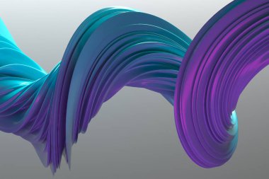 Modern sanat için soyut çarpık mavi ve mor sürrealite tasarımı. 3d hazırlayıcı.