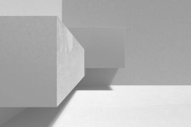 Geometrik şekilleri ve gölgeleri olan minimalist modern mimari. 3d hazırlayıcı.
