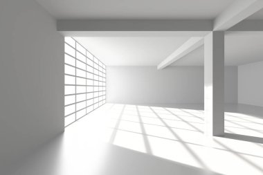 Doğal ışık ve mimari tasarım elementleriyle modern minimalist iç mekan. 3d hazırlayıcı..