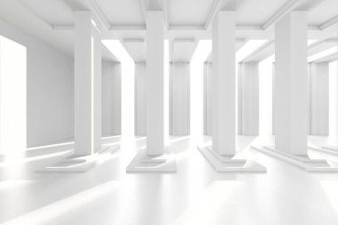 Modern koridor tasarımında iç konsept için minimalist beyaz mimari sütunlar. 3d hazırlayıcı..
