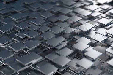 Üst üste binen kareleri olan gelecekçi metalik geometrik yüzey. 3d hazırlayıcı..