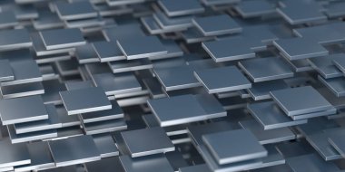 Birbirine kenetlenmiş metalik karelerle soyut geometrik desen. 3d hazırlayıcı.