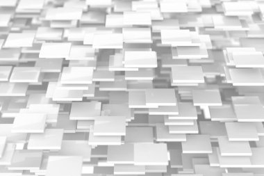 Üst üste binen beyaz karelerle soyut geometrik tasarım. 3d hazırlayıcı.