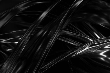 Modern sanat ve tasarım kavramları için soyut siyah dalgalar kompozisyonu. 3d hazırlayıcı..