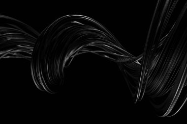 Modern tasarım projeleri için karanlık arka planda soyut siyah bükme kabloları. 3d hazırlayıcı.