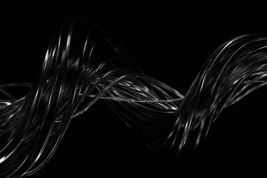 Siyah arkaplanda soyut akan metal kablolar. 3d hazırlayıcı.