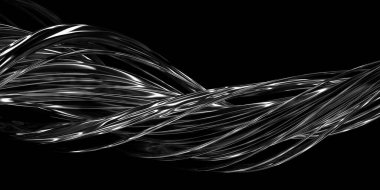 Siyah arkaplanda soyut metalik büküm dalgaları. Modern sanat ve tasarım için mükemmel. 3d hazırlayıcı.