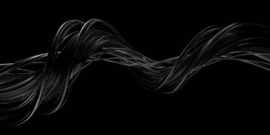 Siyah arkaplanda soyut siyah kablo dalgaları. 3d hazırlayıcı.